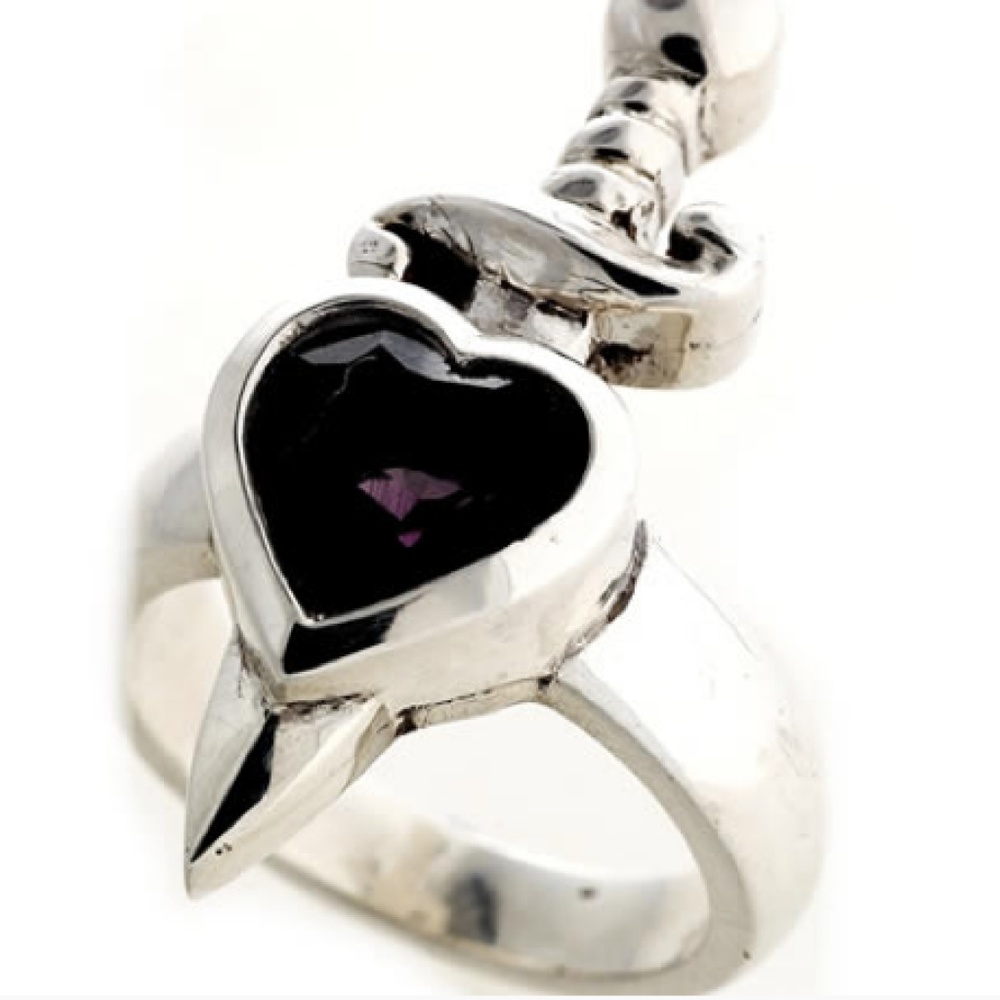 Pink Amethyst Heart Sterling Silver Sword Ring NWT 925 Neiman Marcus New Unique - Picture 3 of 7
